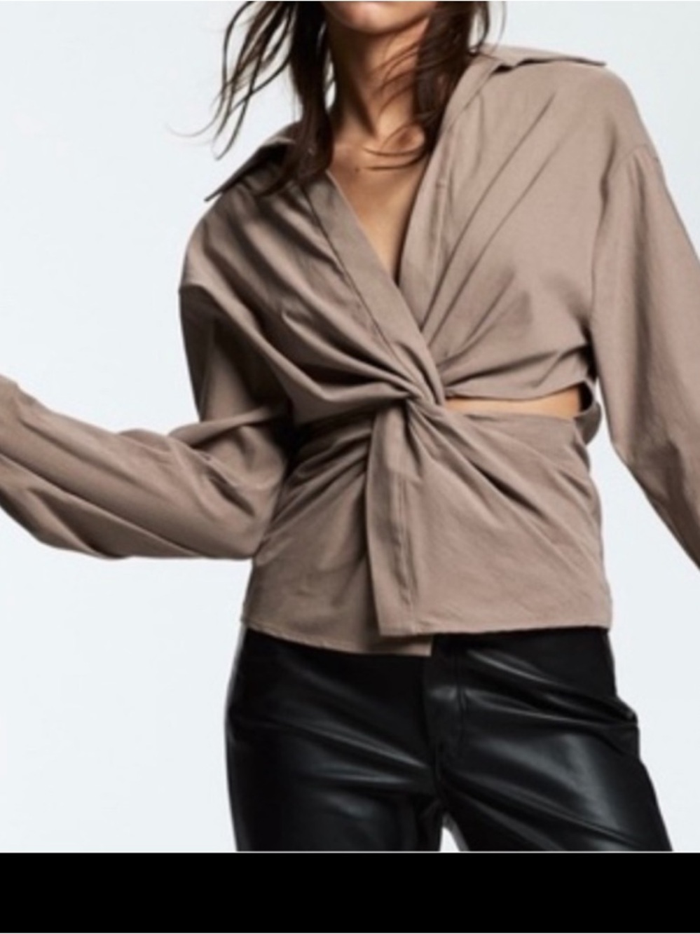Zara Shirt With Cut Out Detail Tan Brown Taupe Collared Size Small